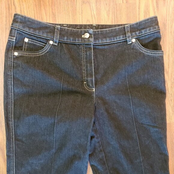 Escada Jeans Womens 10 Italy 40 Black Gold Stitch Straight Leg Mid Rise Stretch - Picture 6 of 12
